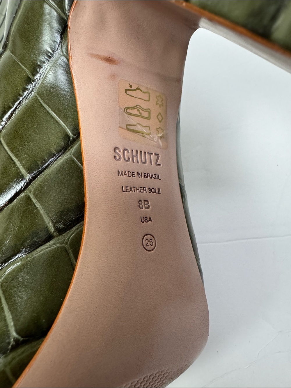 Schutz Gabrielle Olive Green Croc-Embossed Leather Boots Size 8 B - Picture 7 of 8